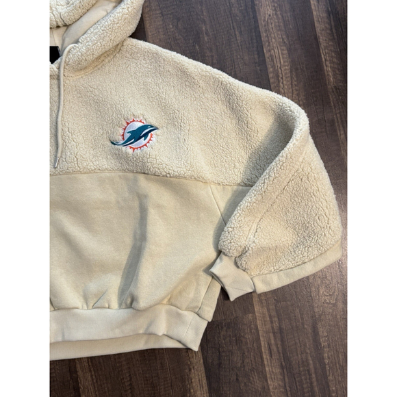 Miami Dolphins NFL Hoodie Crop Sherpa Cozy Tan Women's MEDIUM Team Apparel - Picture 3 of 7